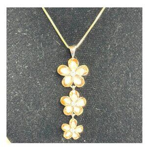 Sterling Silver 925 AGI Italy Hawaiian Plumeria Floral Pendant Necklace 16" VTG